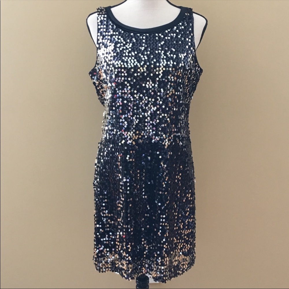 NWOT Banana Republic Black Sequin Shift Dress 8